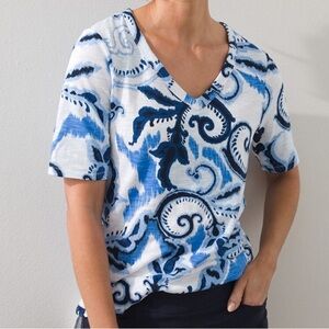 Chico’s Paisley Elbow Sleeve V-Neck Slub Tee